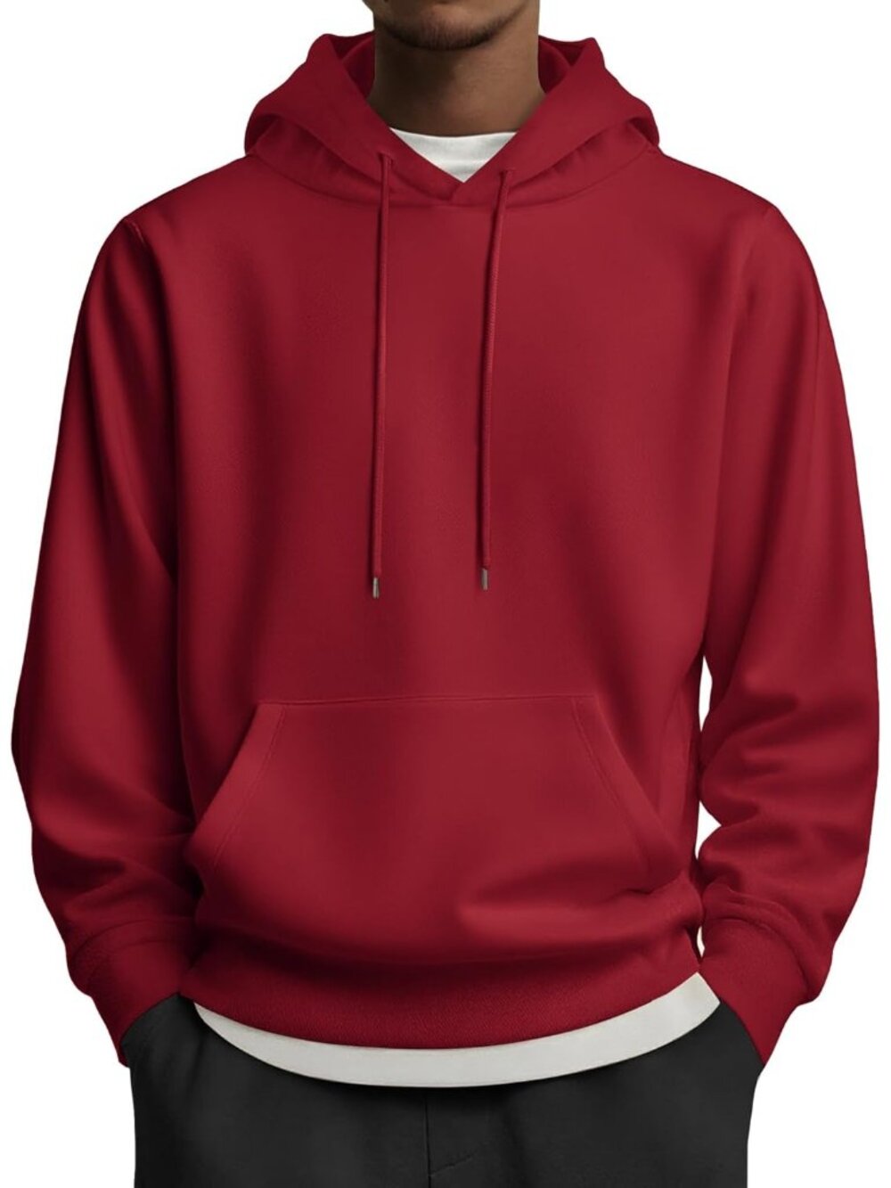 Coofandy Men's Red Pullover Long Sleeve Drawstring Hooded Sweatshirts